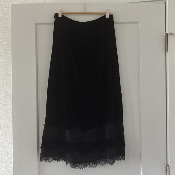 Sam Edelman Gracie lace trim detail velvet midi skirt new - Picture 2 of 5